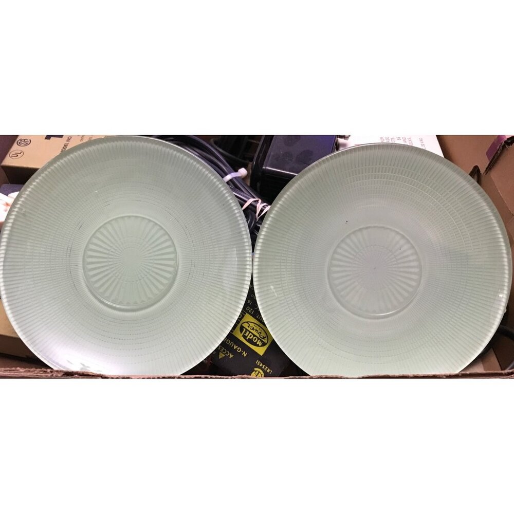 2 X Small Vintage Saucer Green Depression Glass DOMINION Saguenay 1945